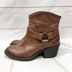Lucky Brand Brown Leather Bambi Moto Rider Ankle Cowboy Harness Buckle Boots